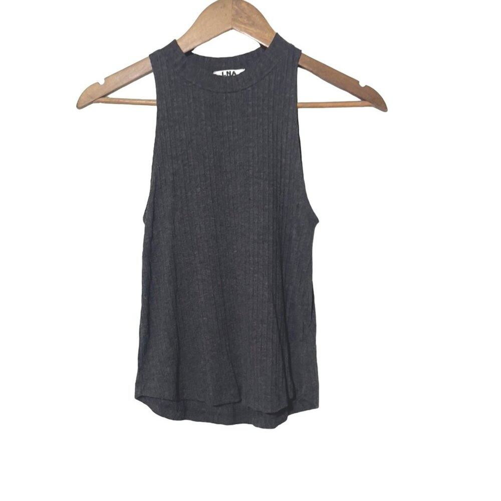 LNA · XS · Charcoal Grey · Ribbed Soft Tank Mock Neck · Rayon Blend